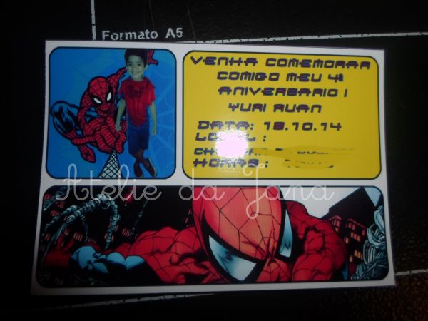 Convite homem aranha 10cm x 7 cm